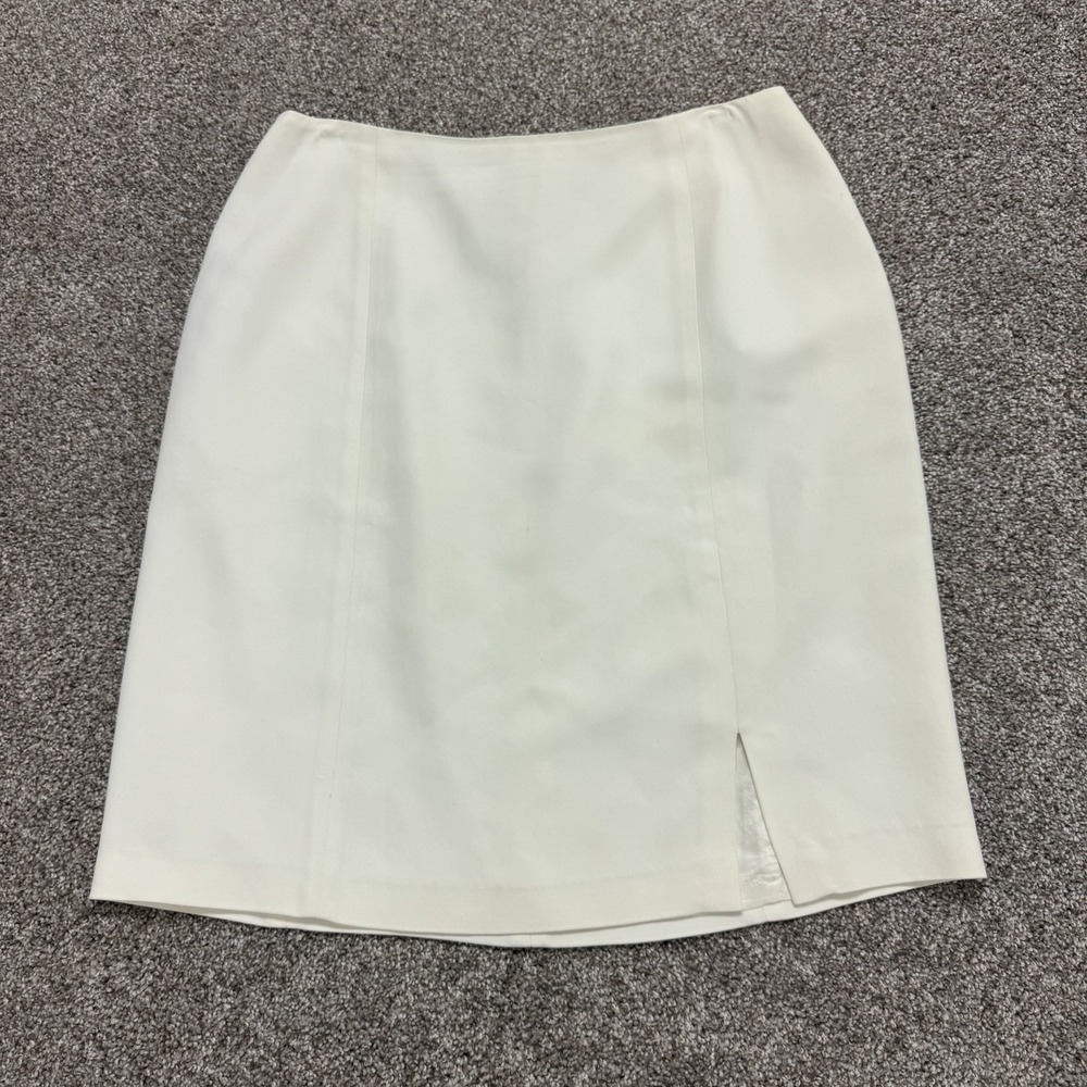 DKNY Skirt Womens 14 White Solid Knee Length Pencil Lined Office Workwear Spring